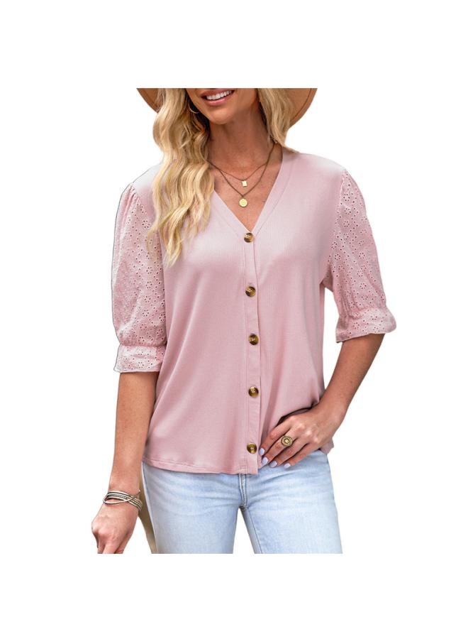VUELO Summer Europe And The United States New Women's Hollow Sleeve Knitted Cardigan Button V-neck T-shirt Jacket - Image 1