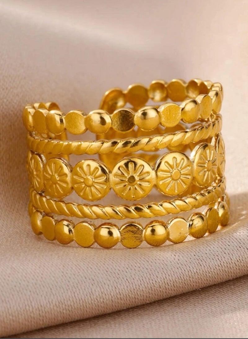 إيكوال خاتم نسائي من الاستانلس ستيل مطلي باللون الذهبي بمقاس موحد - Image 3