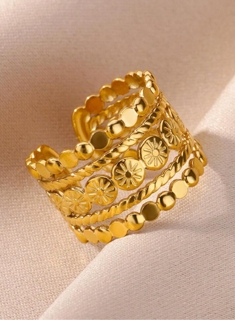 إيكوال خاتم نسائي من الاستانلس ستيل مطلي باللون الذهبي بمقاس موحد - Image 2