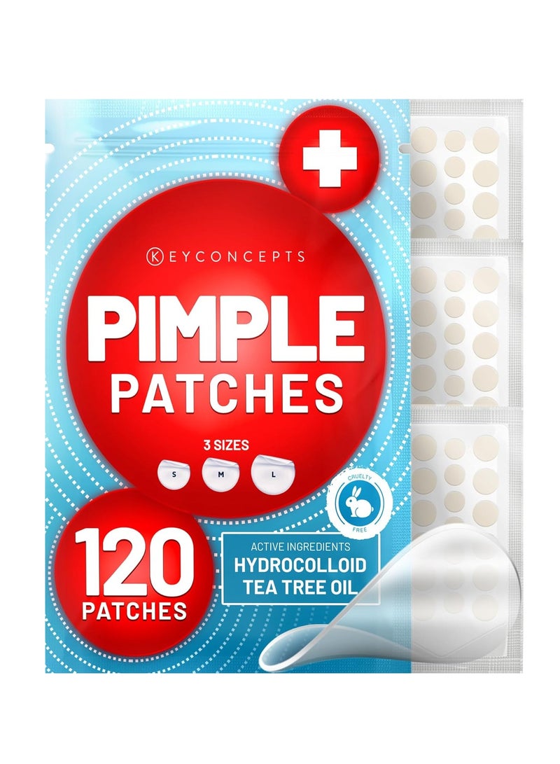 KEYCONCEPTS KEYCONCEPTS Pimple Patches for Face (120 Patches), Hydrocolloid Acne Patches with Tea Tree Oil, Pimple Patch Pimple Stickers - Hydrocolloid Patch Acne Dots - Acne Pimple Patches For Face - Zit Patches  - Image 1
