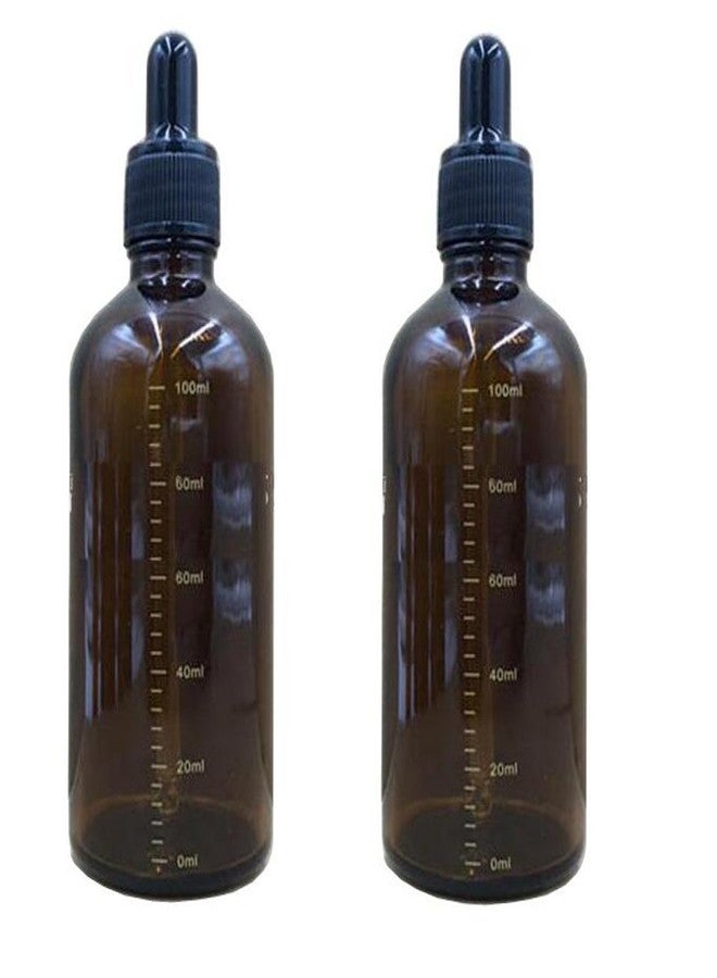 Erioctry 3PCS 100ML (3.4oz) Empty Refillable Amber Glass Dropper Bottles with Graduated Scale and Black Dropper Dispenser - Image 1