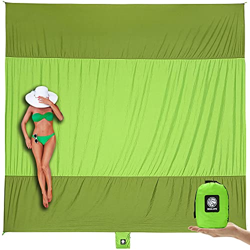 WEKAPO Beach Blanket - Sandproof Waterproof Extra Large Beach Mat | Oversized Sand-Free Lightweight Quick-Drying | Beach Vacation Essentials with Stakes & Corner Pockets (Green, 7x7 FT) - Image 1