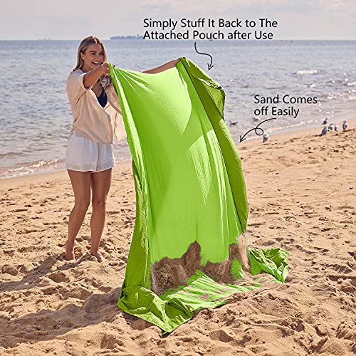 WEKAPO Beach Blanket - Sandproof Waterproof Extra Large Beach Mat | Oversized Sand-Free Lightweight Quick-Drying | Beach Vacation Essentials with Stakes & Corner Pockets (Green, 7x7 FT) - Image 5