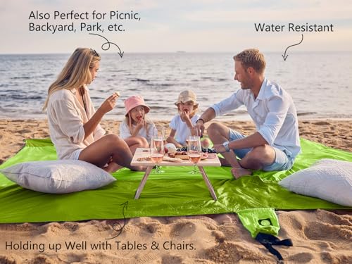 WEKAPO Beach Blanket - Sandproof Waterproof Extra Large Beach Mat | Oversized Sand-Free Lightweight Quick-Drying | Beach Vacation Essentials with Stakes & Corner Pockets (Green, 7x7 FT) - Image 4
