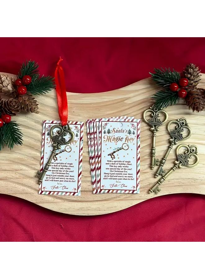 20 Pieces Santa Magic Key Set With Holiday Cards Metal Festive Keychain Christmas Party Gift - Image 3