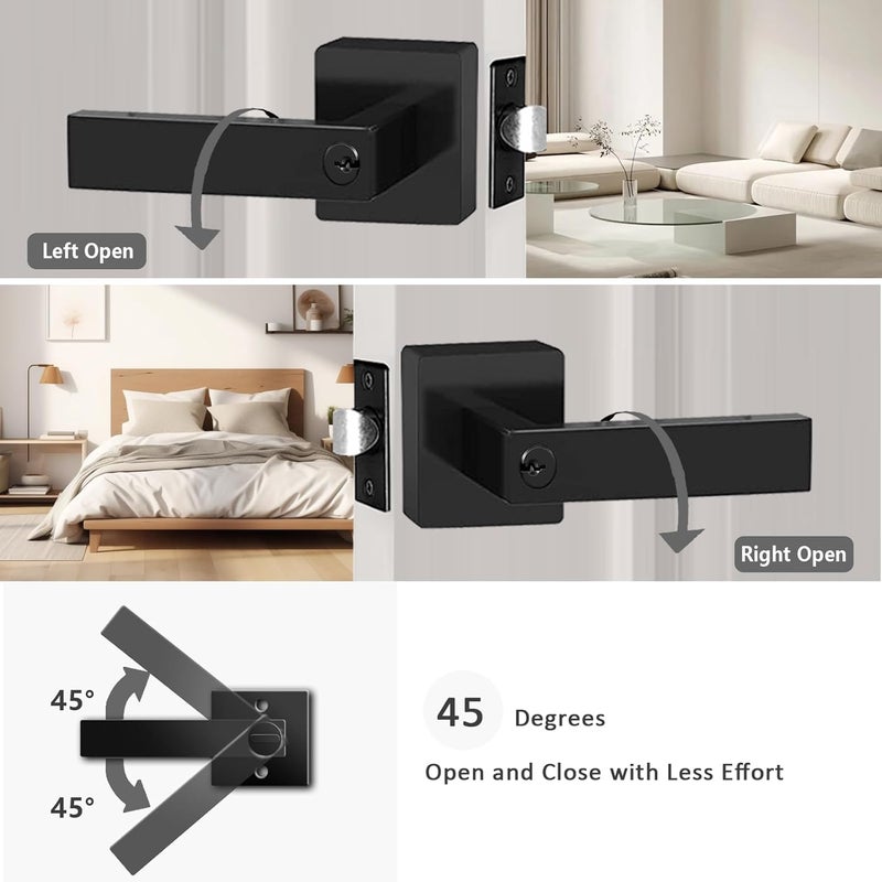 DSJJBLL 6 Pack Matte Black Door Handle Heavy Duty, Entry Door Lever, Door Knobs with Lock and Key, Square Door Lever for Bedroom, Bathroom and Front Door - Image 3