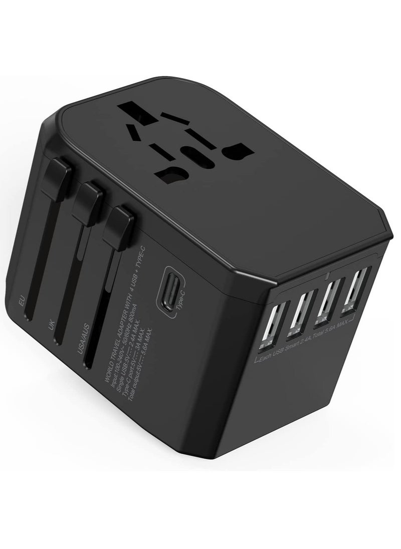 ELTRAZONE Universal International Travel Power Adapter with 3 USB + 1 Type C Charging Ports, European Adapter, Worldwide AC Outlet Plugs Adapters for Europe, UK, US, AU  - Image 1