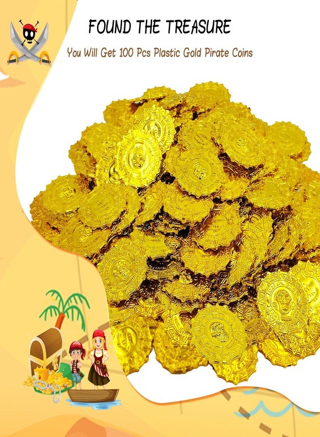 Dronside Gold Pirate Coins Set of 100, Plastic Gold Play Treasure Coins Toys for Play Favor Party Supplies, Pirate Party, Treasure Hunt Game and Party Favors - Image 5