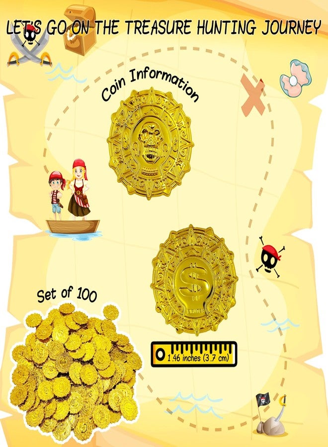 Dronside Gold Pirate Coins Set of 100, Plastic Gold Play Treasure Coins Toys for Play Favor Party Supplies, Pirate Party, Treasure Hunt Game and Party Favors - Image 3