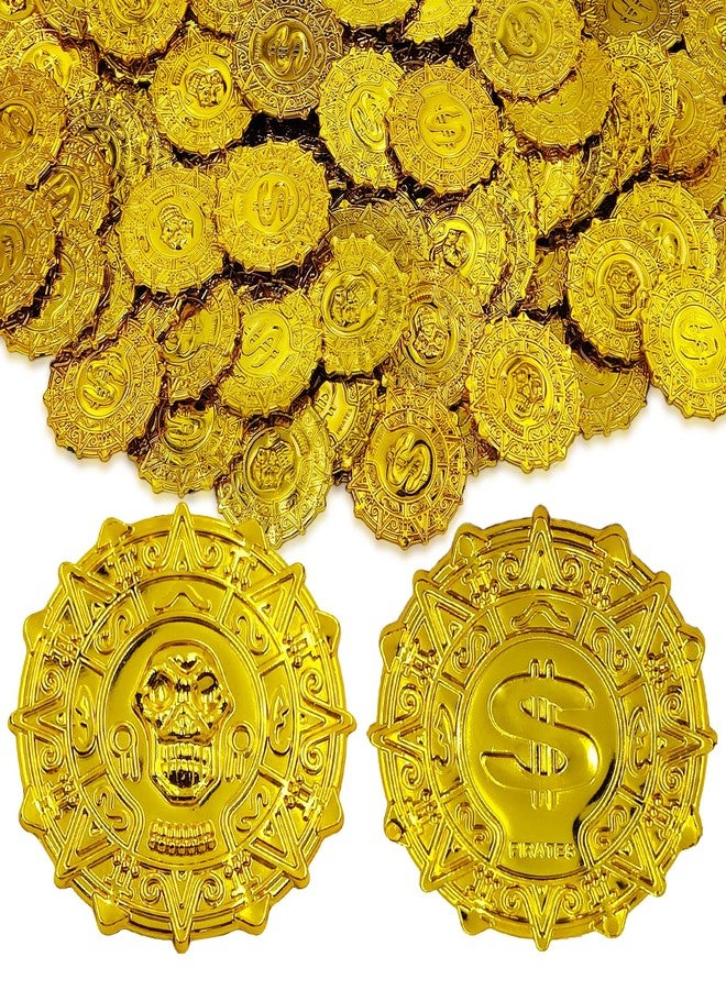 Dronside Gold Pirate Coins Set of 100, Plastic Gold Play Treasure Coins Toys for Play Favor Party Supplies, Pirate Party, Treasure Hunt Game and Party Favors - Image 1