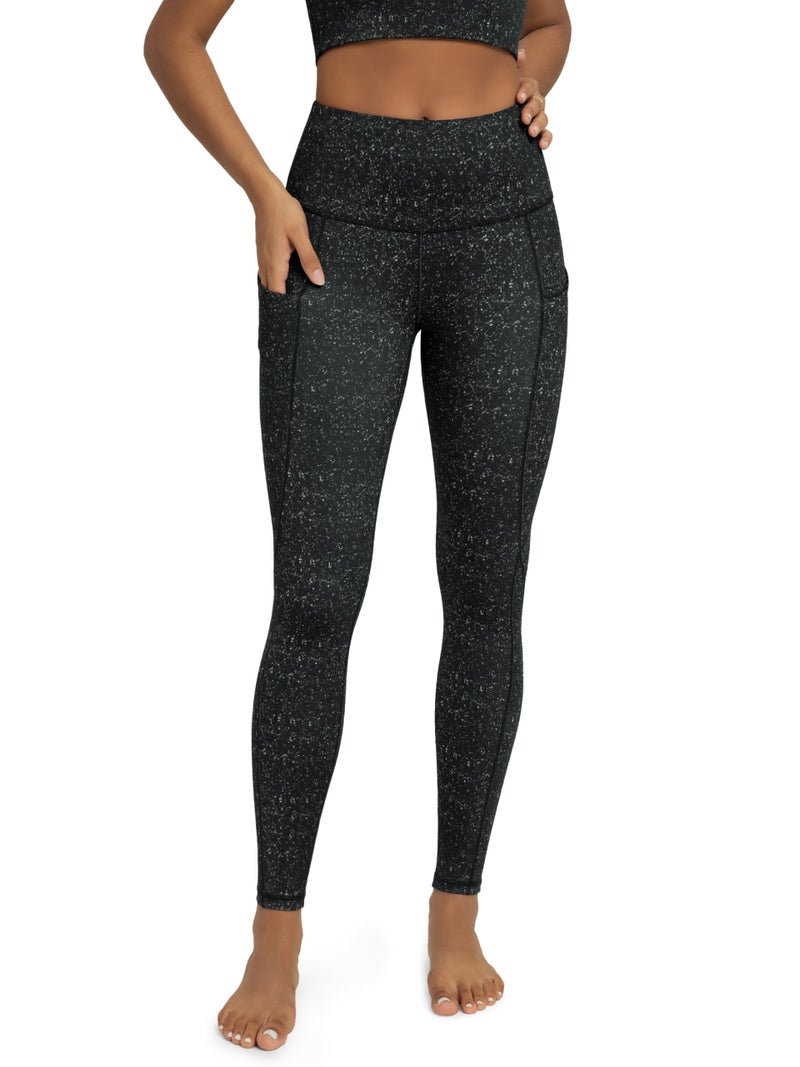 ODODOS Women's High Waisted Full Length Yoga Leggings with Pockets, 28" Inseam Tummy Control Non See Through Workout Athletic Running Yoga Pants, Black Dot, Large - Image 1