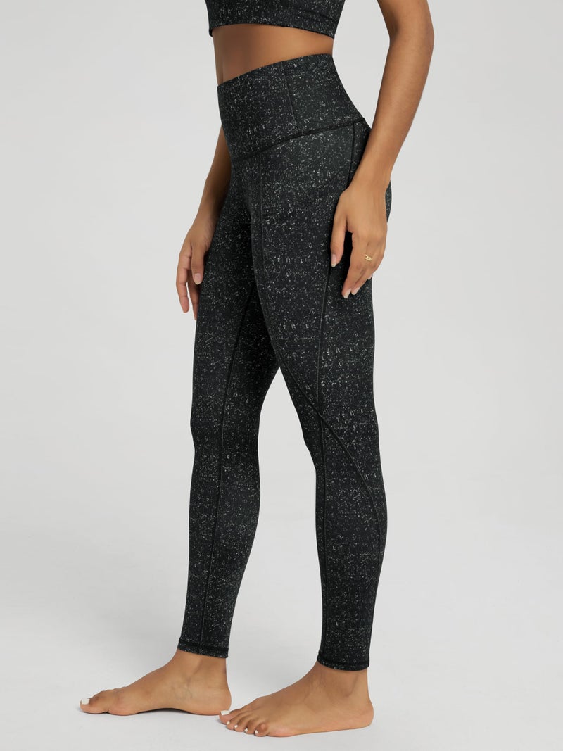 ODODOS Women's High Waisted Full Length Yoga Leggings with Pockets, 28" Inseam Tummy Control Non See Through Workout Athletic Running Yoga Pants, Black Dot, Large - Image 2