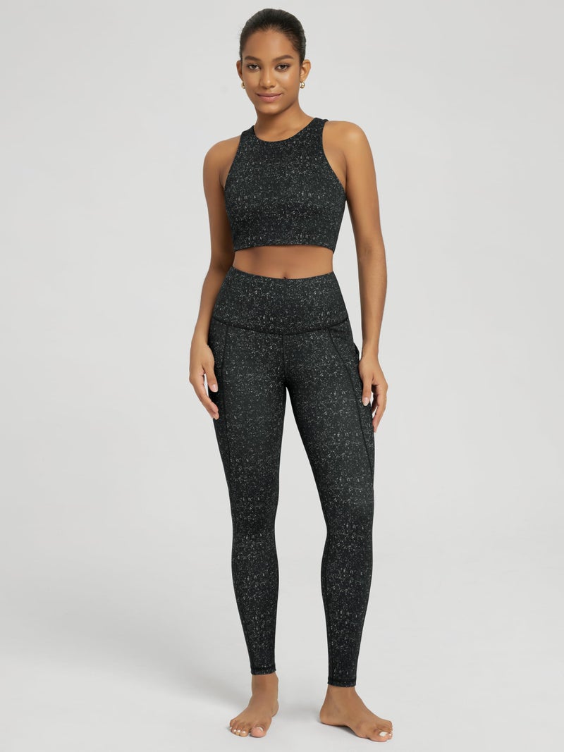ODODOS Women's High Waisted Full Length Yoga Leggings with Pockets, 28" Inseam Tummy Control Non See Through Workout Athletic Running Yoga Pants, Black Dot, Large - Image 3