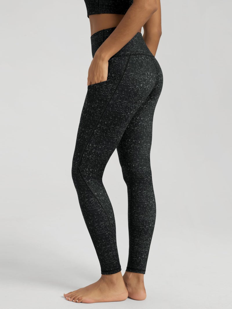 ODODOS Women's High Waisted Full Length Yoga Leggings with Pockets, 28" Inseam Tummy Control Non See Through Workout Athletic Running Yoga Pants, Black Dot, Large - Image 4