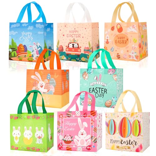 Sociaooil Easter Gift Bags 8Pcs Large Size Bulk Happy Easter Bags for Gifts Reusable NonWoven Tote Bag with Handles Rabbit Goodie Treat Bag Perfect for Easter Egg Hunt Holiday Gift Wrap Party Favor Supplies - Image 1