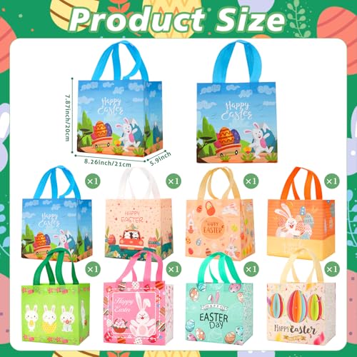 Sociaooil Easter Gift Bags 8Pcs Large Size Bulk Happy Easter Bags for Gifts Reusable NonWoven Tote Bag with Handles Rabbit Goodie Treat Bag Perfect for Easter Egg Hunt Holiday Gift Wrap Party Favor Supplies - Image 3