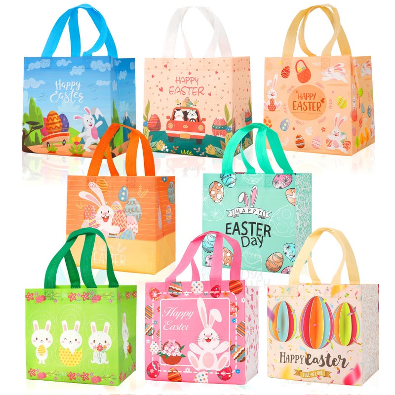 Sociaooil Easter Gift Bags 8Pcs Large Size Bulk Happy Easter Bags for Gifts Reusable NonWoven Tote Bag with Handles Rabbit Goodie Treat Bag Perfect for Easter Egg Hunt Holiday Gift Wrap Party Favor Supplies - Image 2