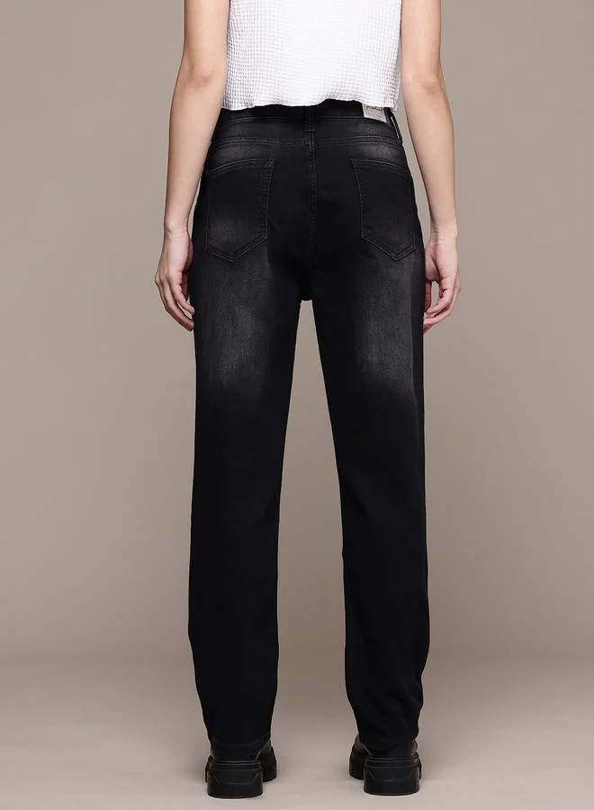 Freehand Black Freehand Women Straight Fit Low Faded Jeans for Women | Best Price UAE