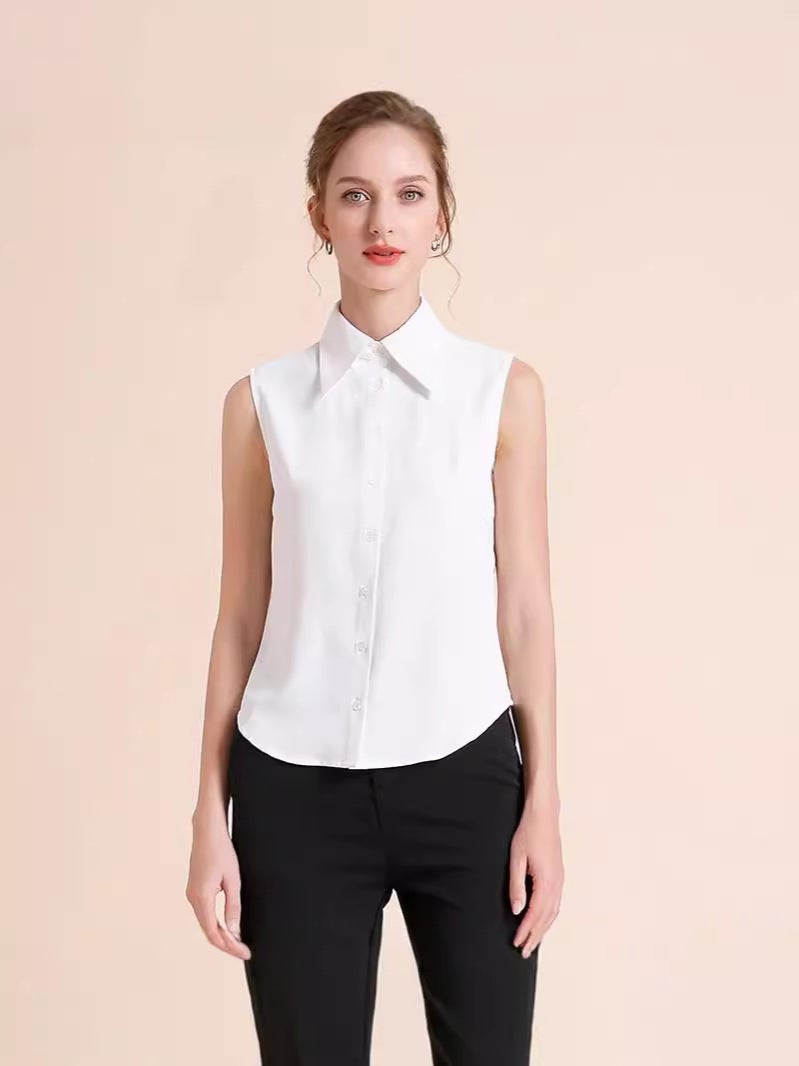White Chiffon Sleeveless Shirt Women's Spring and Summer All-match New Arrival chubby girl Sleeveless Vest Top with Meat Covering Base - Image 2