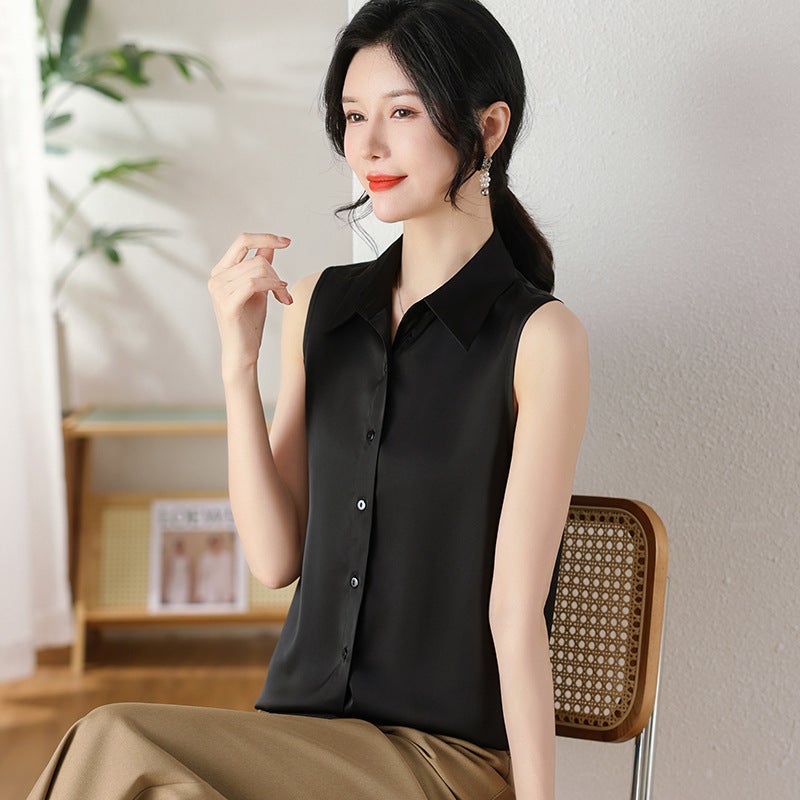 White Chiffon Sleeveless Shirt Women's Spring and Summer All-match New Arrival chubby girl Sleeveless Vest Top with Meat Covering Base - Image 1