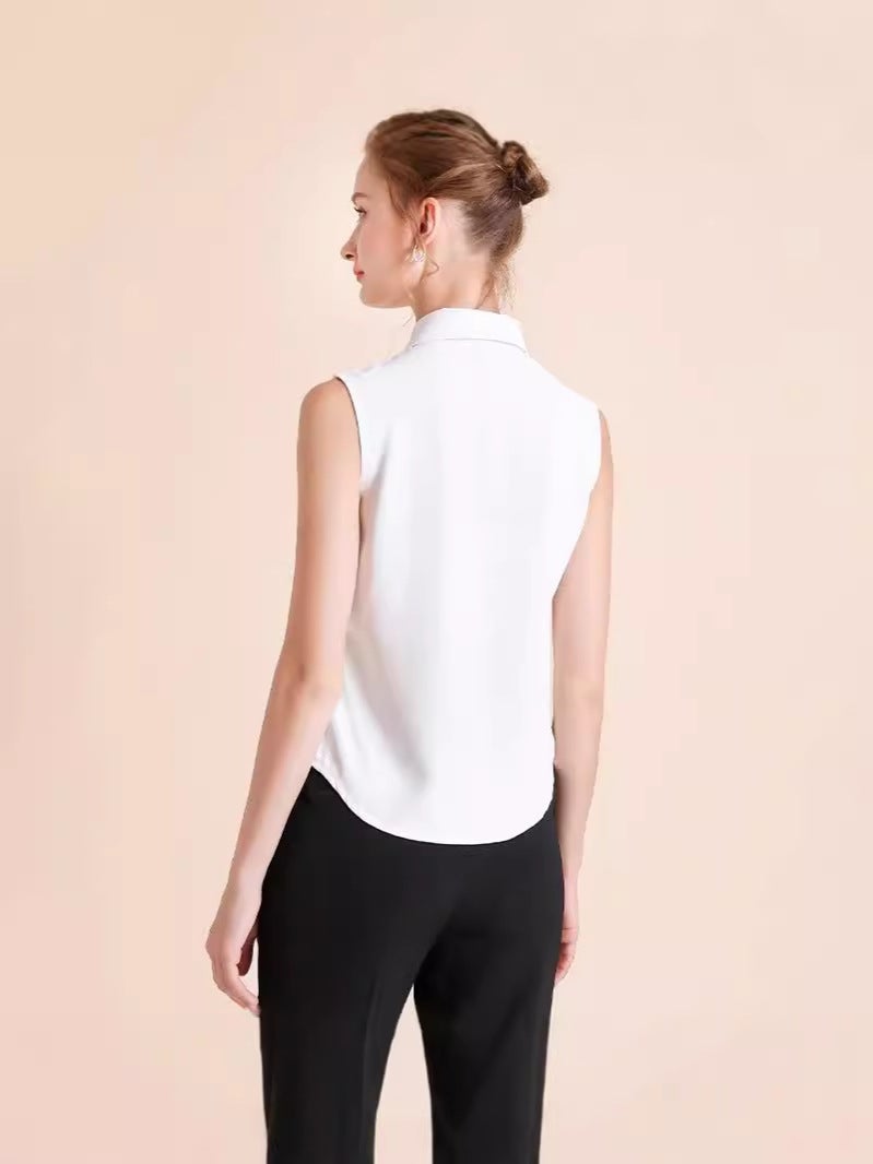 White Chiffon Sleeveless Shirt Women's Spring and Summer All-match New Arrival chubby girl Sleeveless Vest Top with Meat Covering Base - Image 5