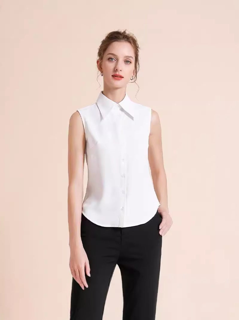 White Chiffon Sleeveless Shirt Women's Spring and Summer All-match New Arrival chubby girl Sleeveless Vest Top with Meat Covering Base - Image 4