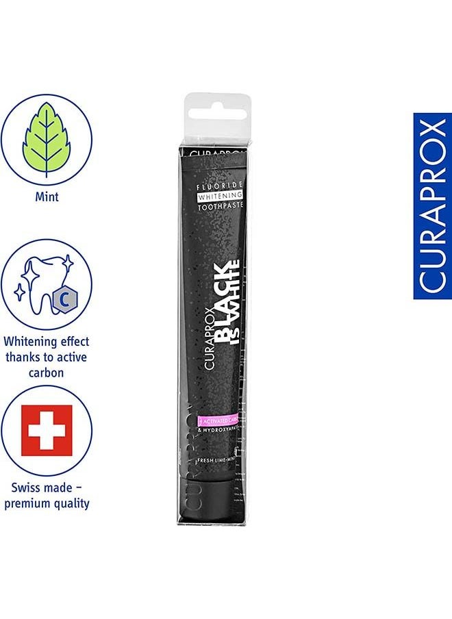 CURAPROX - Curaprox Black Is White Toothpaste, 90ml - Activated Charcoal Whitening Toothpaste - SLS Free, Microplastic Free, Triclosan Free, Fluoride Toothpaste. - Image 1