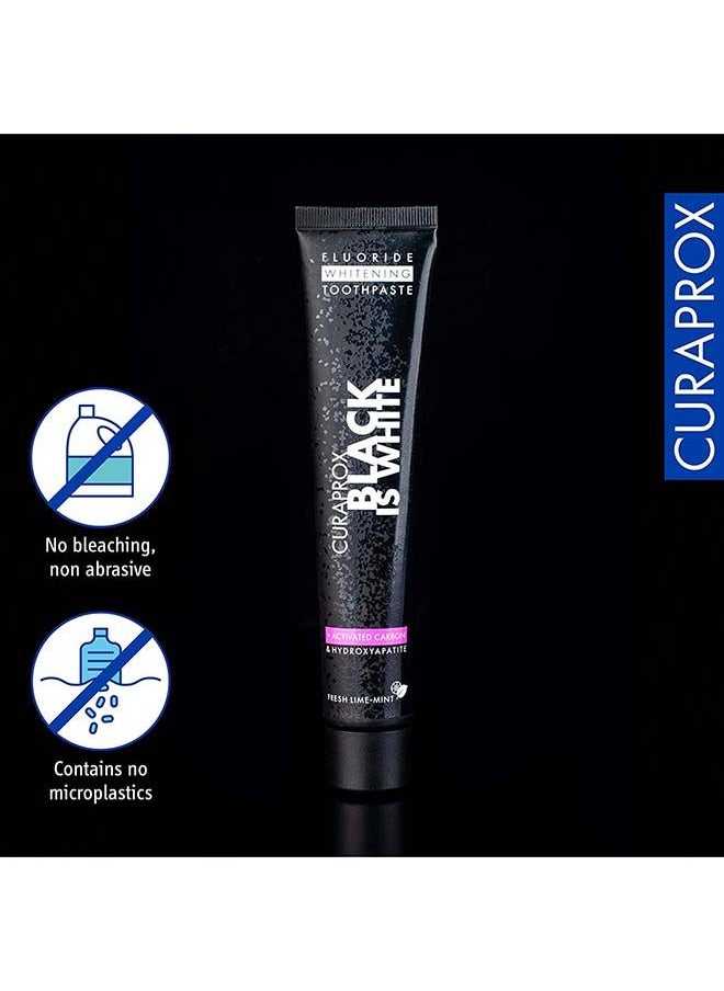 CURAPROX - Curaprox Black Is White Toothpaste, 90ml - Activated Charcoal Whitening Toothpaste - SLS Free, Microplastic Free, Triclosan Free, Fluoride Toothpaste. - Image 1