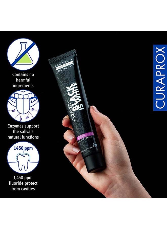 CURAPROX - Curaprox Black Is White Toothpaste, 90ml - Activated Charcoal Whitening Toothpaste - SLS Free, Microplastic Free, Triclosan Free, Fluoride Toothpaste. - Image 1