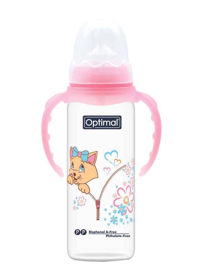 Optimal Narrow Neck Orthodontic Feeding Bottle With Handle 240 ML, Pink