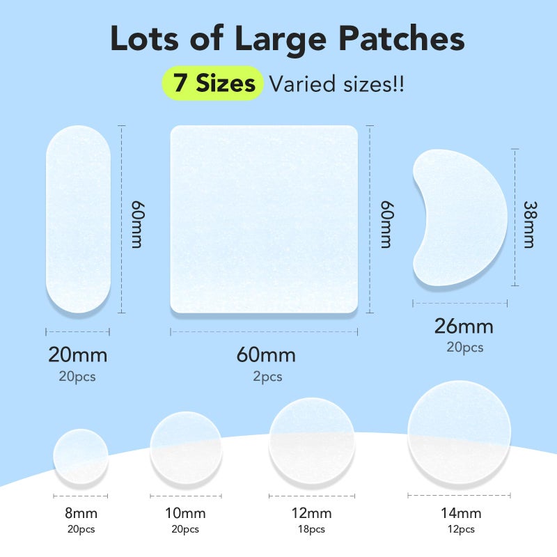 LitBear Large Pimple Patches (7 Sizes 112 Counts), Big Acne Patches, XL Hydrocolloid Bandages for Full Face, Forehead, Chin, Nose, Body, Back, Neck & Chest, Oval, Moon, Square hydrocolloid Patch - Image 2