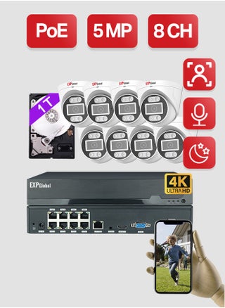 8x5MP Dome Camera+1xNVR(8CH)+1x1TB HDD