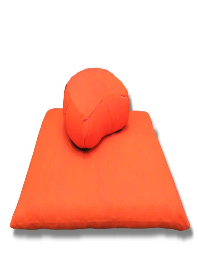 NutriBuck® ZAFU & Zabuton Meditation Yoga Cushion Combo Filled with Buckwheat Hulls (Crescent Zafu and Zabuton (Orange)) - Image 1