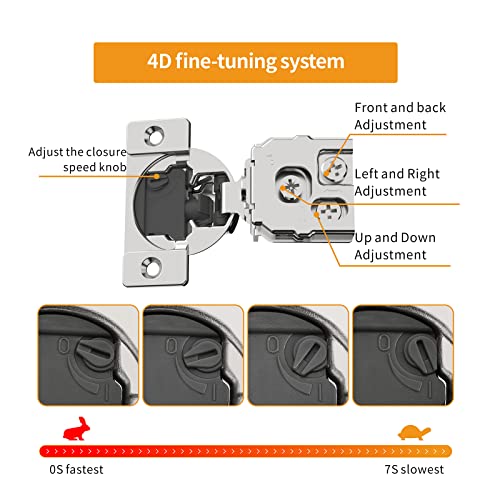 Chibery 30 Pack 1 Overlay 4D Soft Close Concealed Hinges for Face Frame Door Adjustable Closing Speed Smooth Slow Self Close Hinges Satin Nickel 105 Open Angle Stainless Steel Cabinet Hinges - Image 3