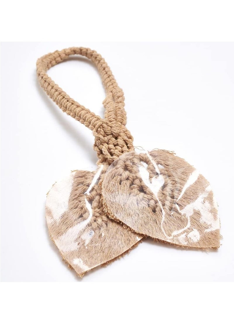 GUDOO 2 Pack Boho Curtain Tiebacks Hand Knitting Cotton Curtain Holdbacks with Adjustable Natural Wooden Bead Double Leaves Farmhouse Theme Curtain Tie Backs  for Indoor Outdoor Drapes Decorative Apricot - Image 4