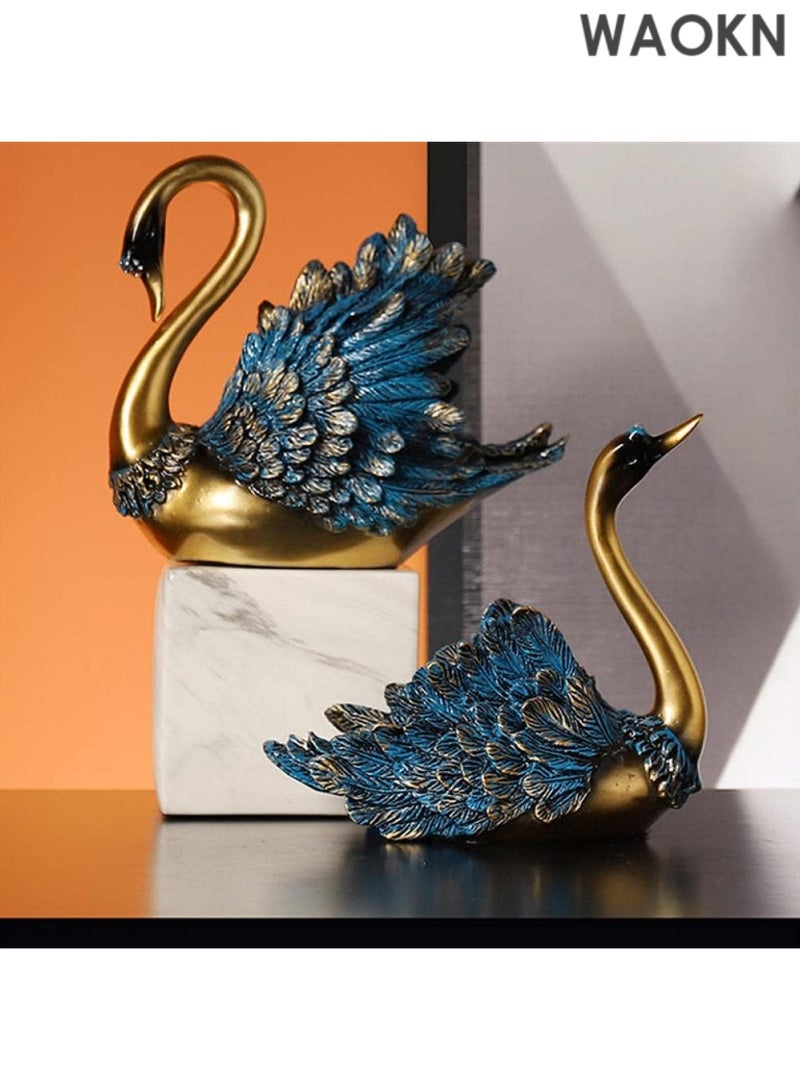 دبليو أيه أو كي أن تماثيل بجعة منحوتات ديكورات منزلية لغرفة المعيشة، ديكورات رفوف، تماثيل بجعة أنيقة وجمالية، توضع فوق الخزانة، حامل التلفزيون، طاولة الكونسول، عناصر ديكور طاولة المدخل باللون الذهبي - Image 1