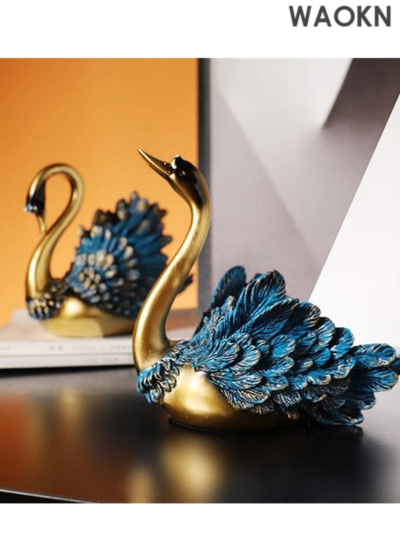 دبليو أيه أو كي أن تماثيل بجعة منحوتات ديكورات منزلية لغرفة المعيشة، ديكورات رفوف، تماثيل بجعة أنيقة وجمالية، توضع فوق الخزانة، حامل التلفزيون، طاولة الكونسول، عناصر ديكور طاولة المدخل باللون الذهبي - Image 2