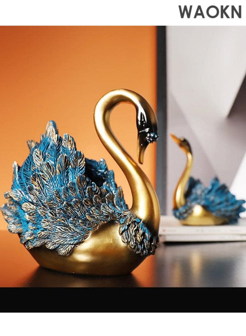 دبليو أيه أو كي أن تماثيل بجعة منحوتات ديكورات منزلية لغرفة المعيشة، ديكورات رفوف، تماثيل بجعة أنيقة وجمالية، توضع فوق الخزانة، حامل التلفزيون، طاولة الكونسول، عناصر ديكور طاولة المدخل باللون الذهبي - Image 4