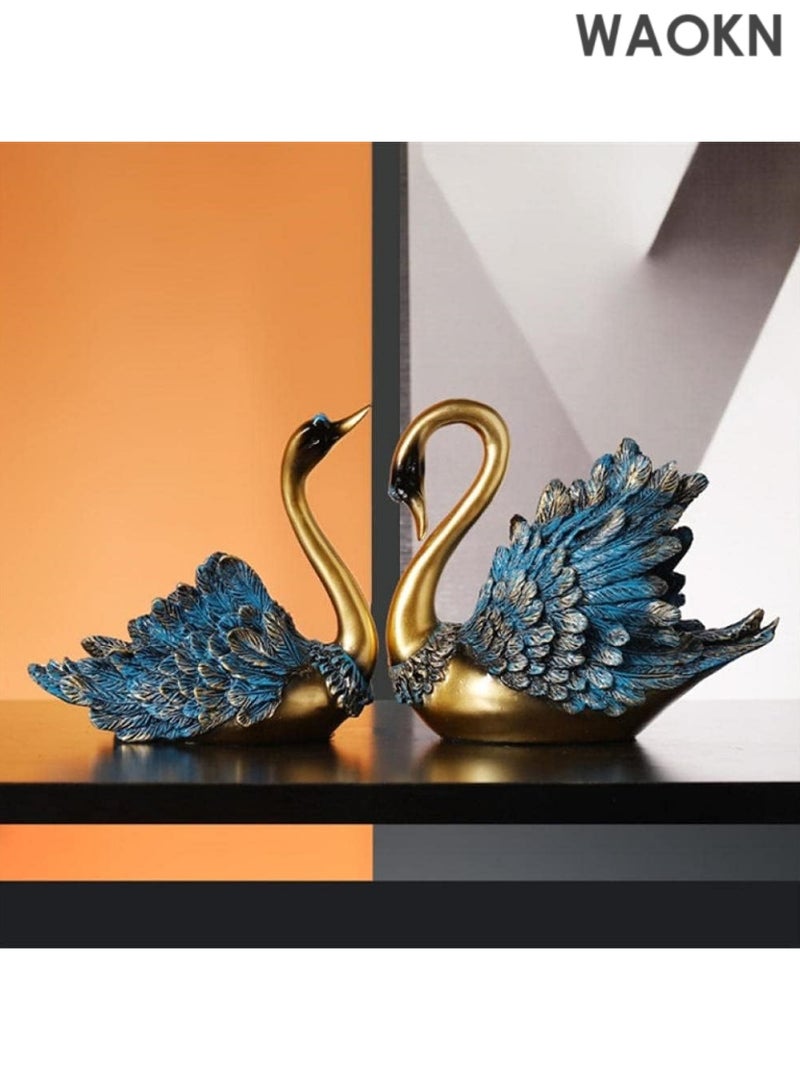 دبليو أيه أو كي أن تماثيل بجعة منحوتات ديكورات منزلية لغرفة المعيشة، ديكورات رفوف، تماثيل بجعة أنيقة وجمالية، توضع فوق الخزانة، حامل التلفزيون، طاولة الكونسول، عناصر ديكور طاولة المدخل باللون الذهبي - Image 5