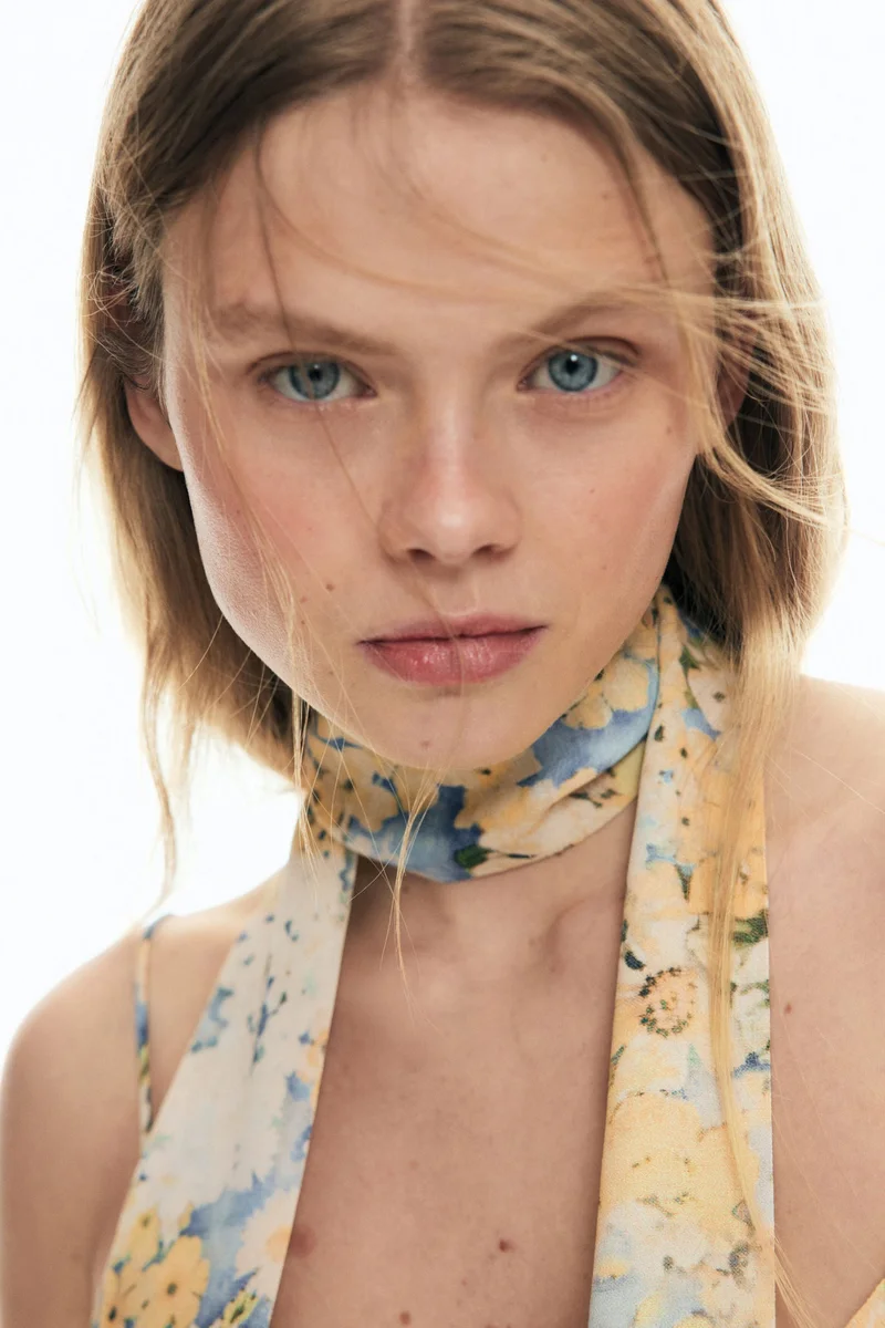 H&M  Flounced chiffon dress with scarf for Women | Best Price UAE