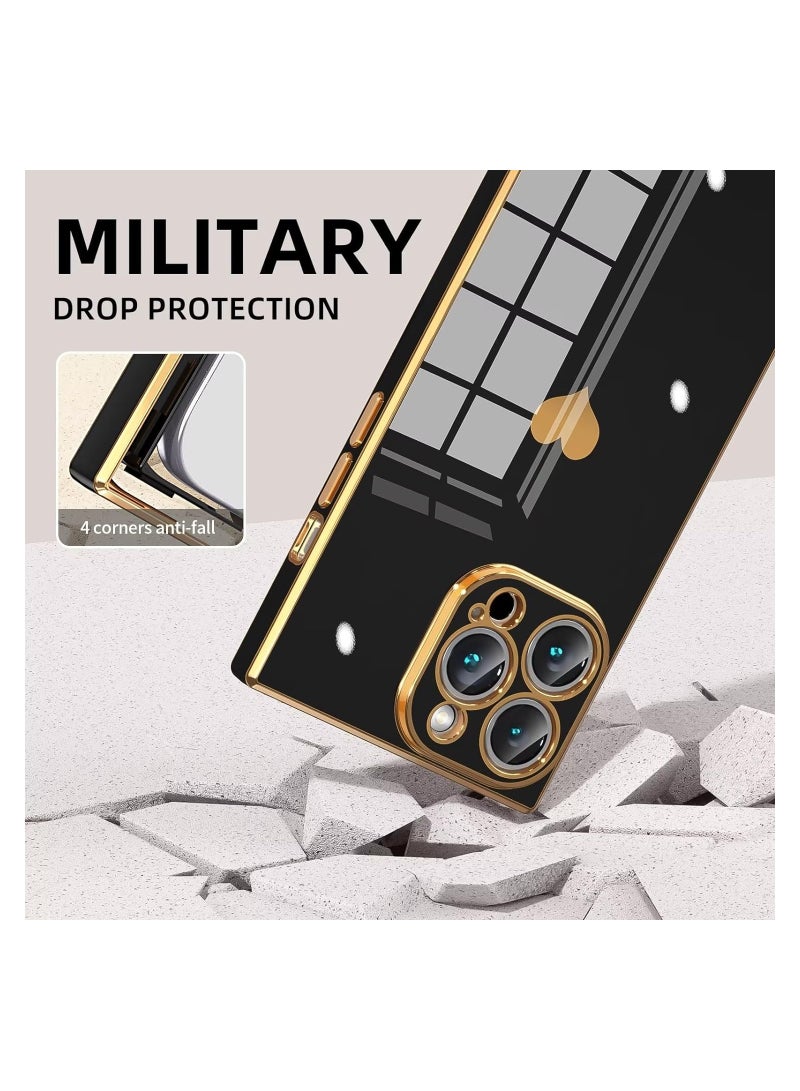 iPhone 12 Pro Max Case【Full Camera Protection】Lovely Heart Pattern & Electroplate Reinforced Corners Case [6.7 inches] Black - Image 3