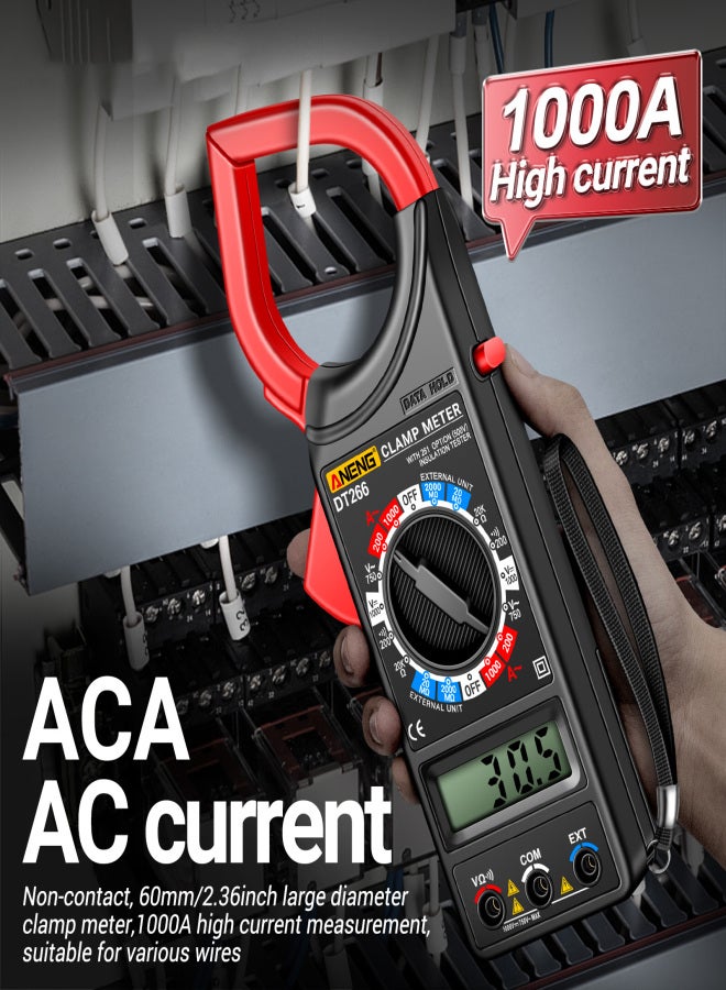 ANENG DT266 LCD 1999 Count Digital True RMS Professional Clamp Meter AC/DC Current Voltage Tester Multimeter Pliers Ammeter with LCD Display - Image 4