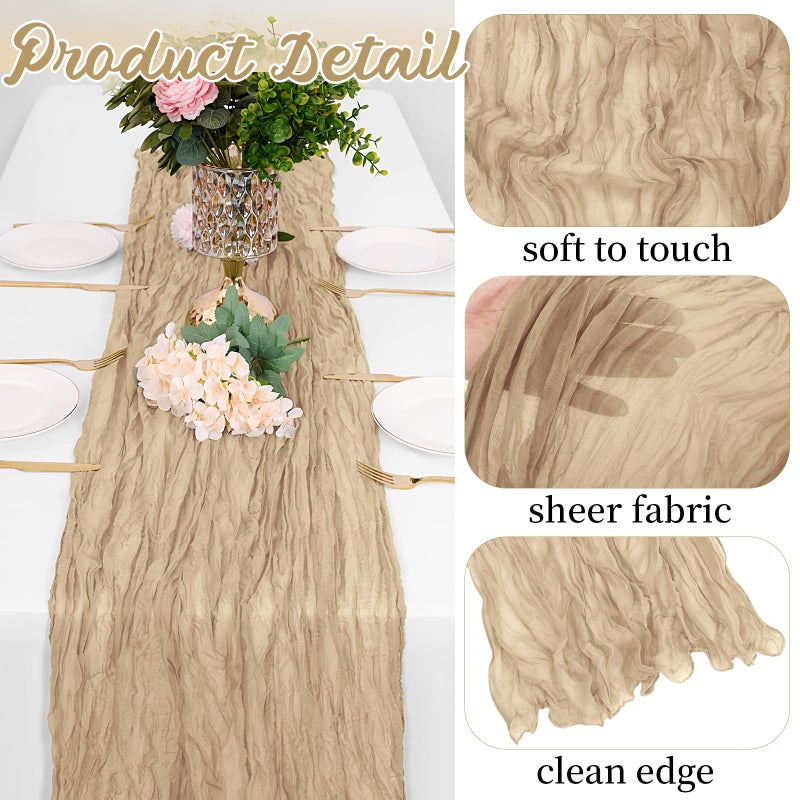 Yorcari 8 Pack Beige Cheesecloth Table Runners 20x120 Inch Gauze Table Runner Cheese Cloth 10FT Beige Table Runner Rustic Sheer Runner for Wedding Birthday Party Baby Shower Table Decor - Image 3