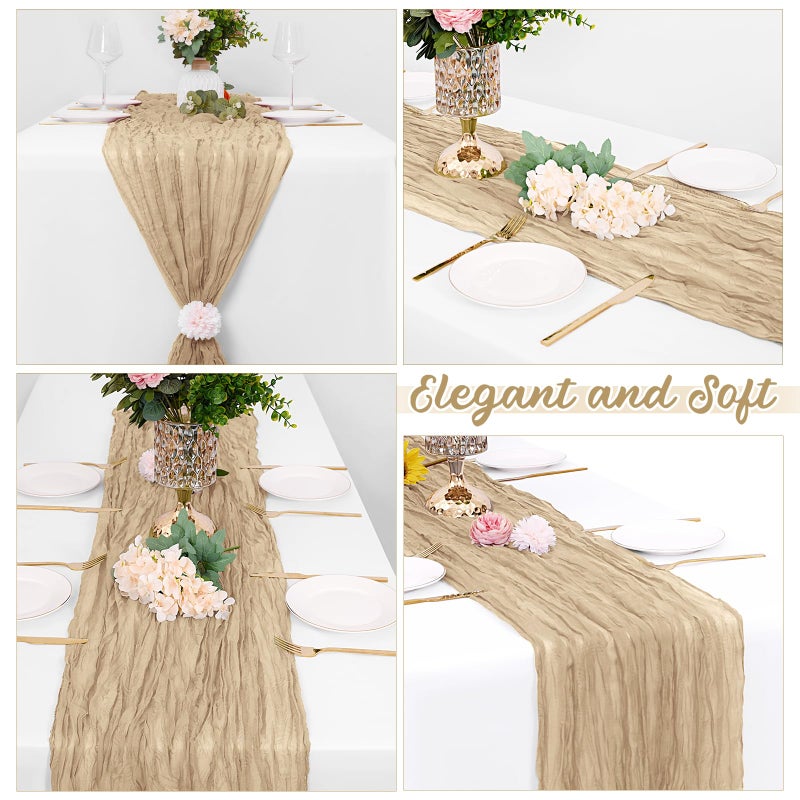 Yorcari 8 Pack Beige Cheesecloth Table Runners 20x120 Inch Gauze Table Runner Cheese Cloth 10FT Beige Table Runner Rustic Sheer Runner for Wedding Birthday Party Baby Shower Table Decor - Image 4
