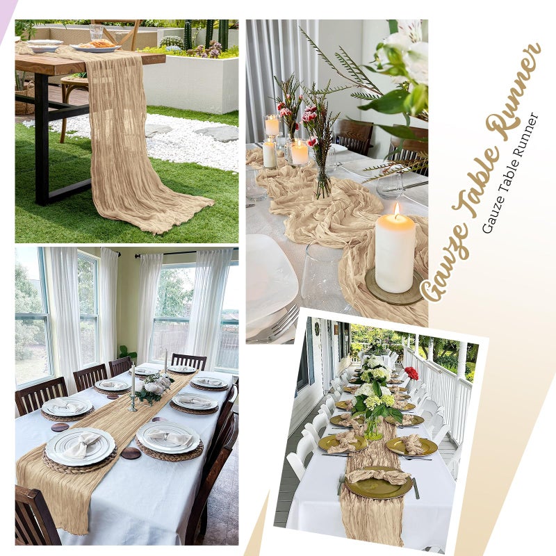 Yorcari 8 Pack Beige Cheesecloth Table Runners 20x120 Inch Gauze Table Runner Cheese Cloth 10FT Beige Table Runner Rustic Sheer Runner for Wedding Birthday Party Baby Shower Table Decor - Image 5
