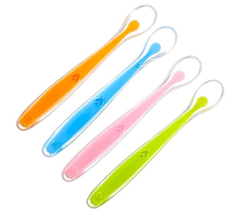 CUTEABLY Baby Feeding Spoon Ultra Care Soft tip and Easy Grip Silicone Baby Spoon Set, BPA-Free Silicone Spoon - Baby Led Weaning Spoon - Spoon Set for Kids,Silicone Spoon for Baby (4) - Image 1