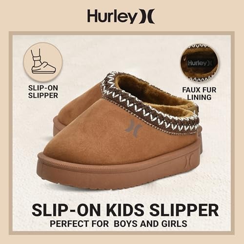 Hurley Kids Modi Slippers Indoors and Outdoors Shoes Boys and Girls Slip On Slippers Durable Slip On Clogs with Faux Fur Fleece Lining Warm Winter House Chestnut - Image 3