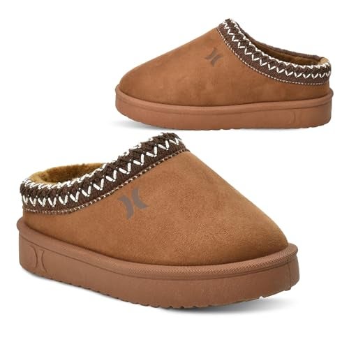 Hurley Kids Modi Slippers Indoors and Outdoors Shoes Boys and Girls Slip On Slippers Durable Slip On Clogs with Faux Fur Fleece Lining Warm Winter House Chestnut - Image 1