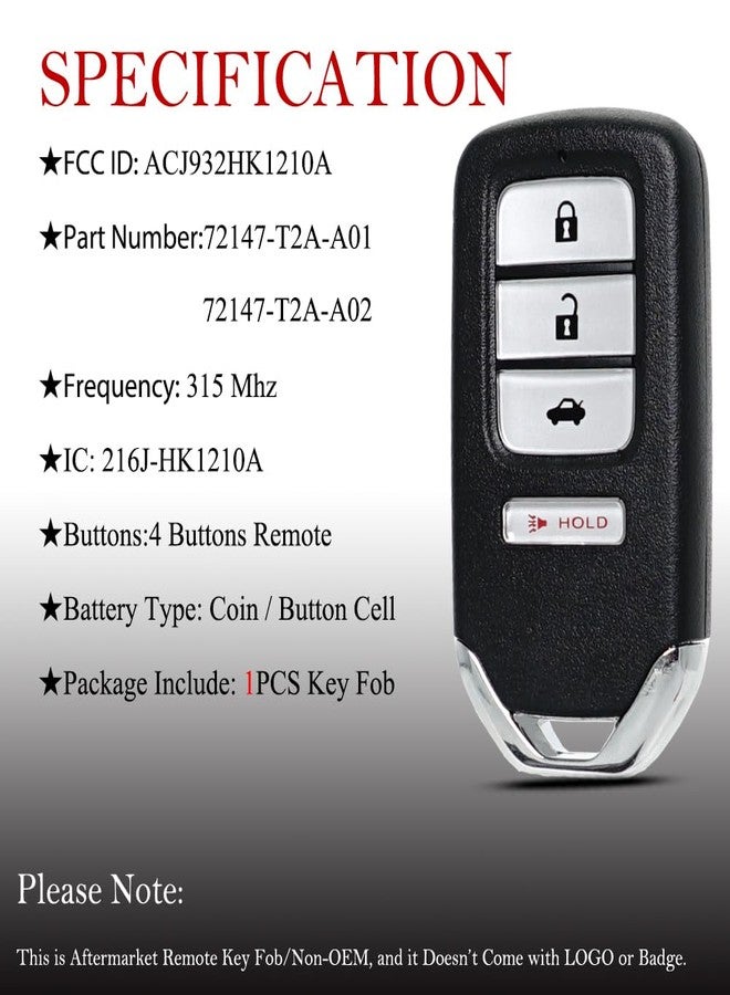 MechanMagic Key Fob Remote Replacement Fits for Honda Accord 2013-2015/CIVIC 2014-2015 ACJ932HK1210A Keyless Entry Remote Control 72147-T2A-A01 - Image 5