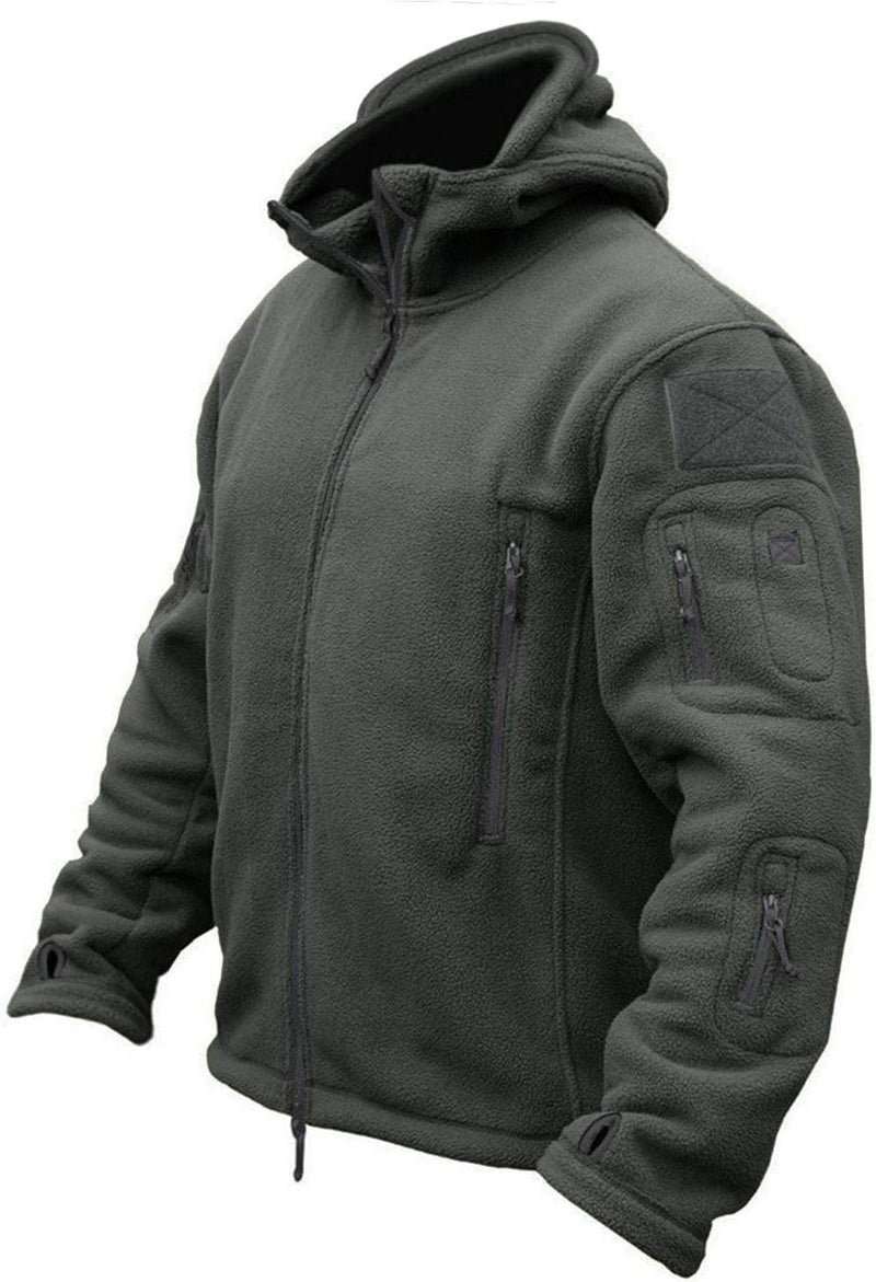 CRYSULLY Men's Tactical Fleece Jacket with Hood and Multiple Pockets - Gray, XL - Image 1